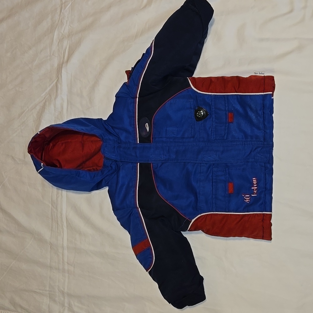 BON Bebe Blue and Red Hooded Winter Coat 24mo